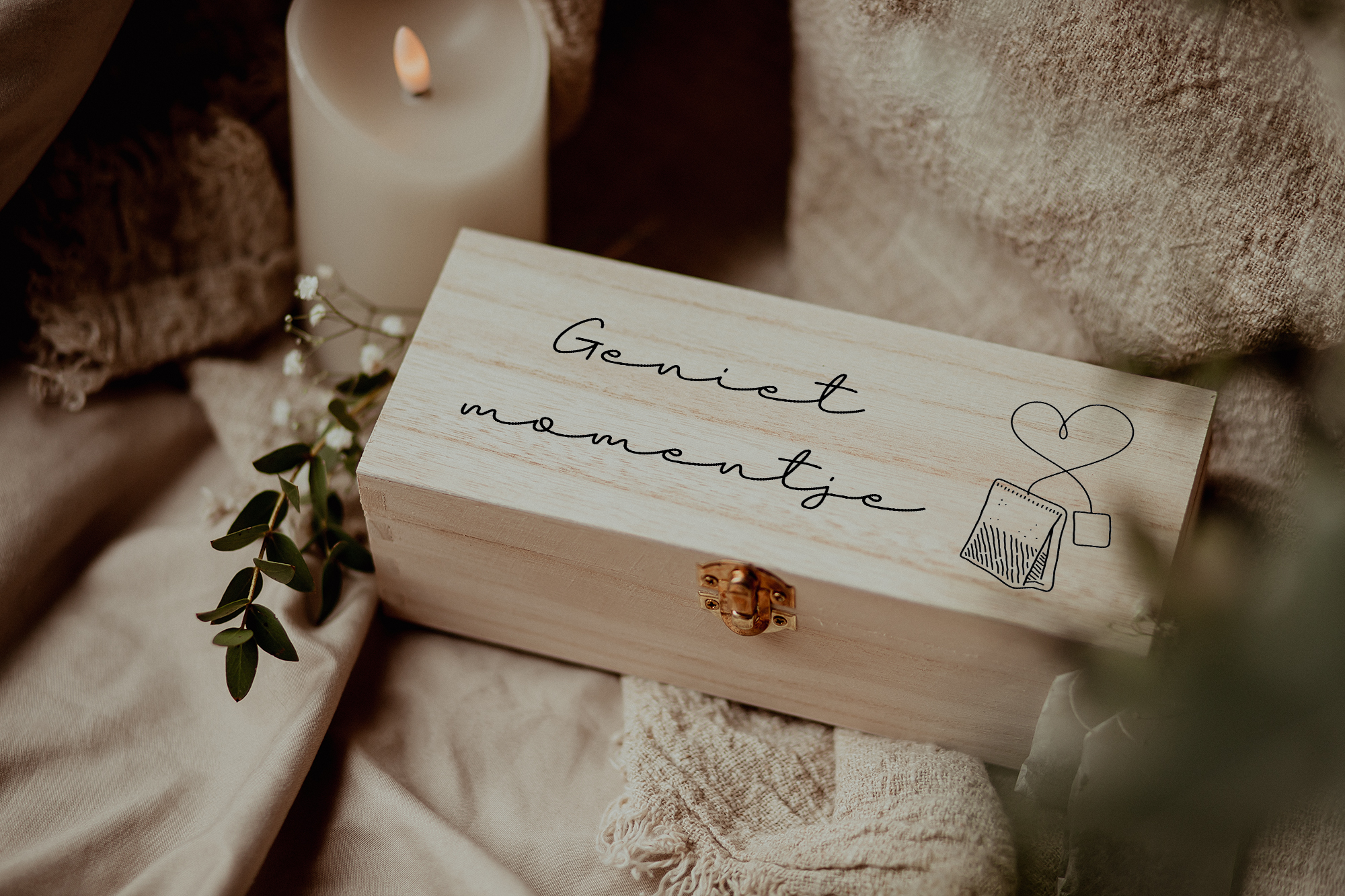 Houten theedoos - L